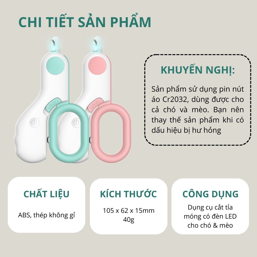 Kìm cắt móng thú cưng có đèn LED MINI