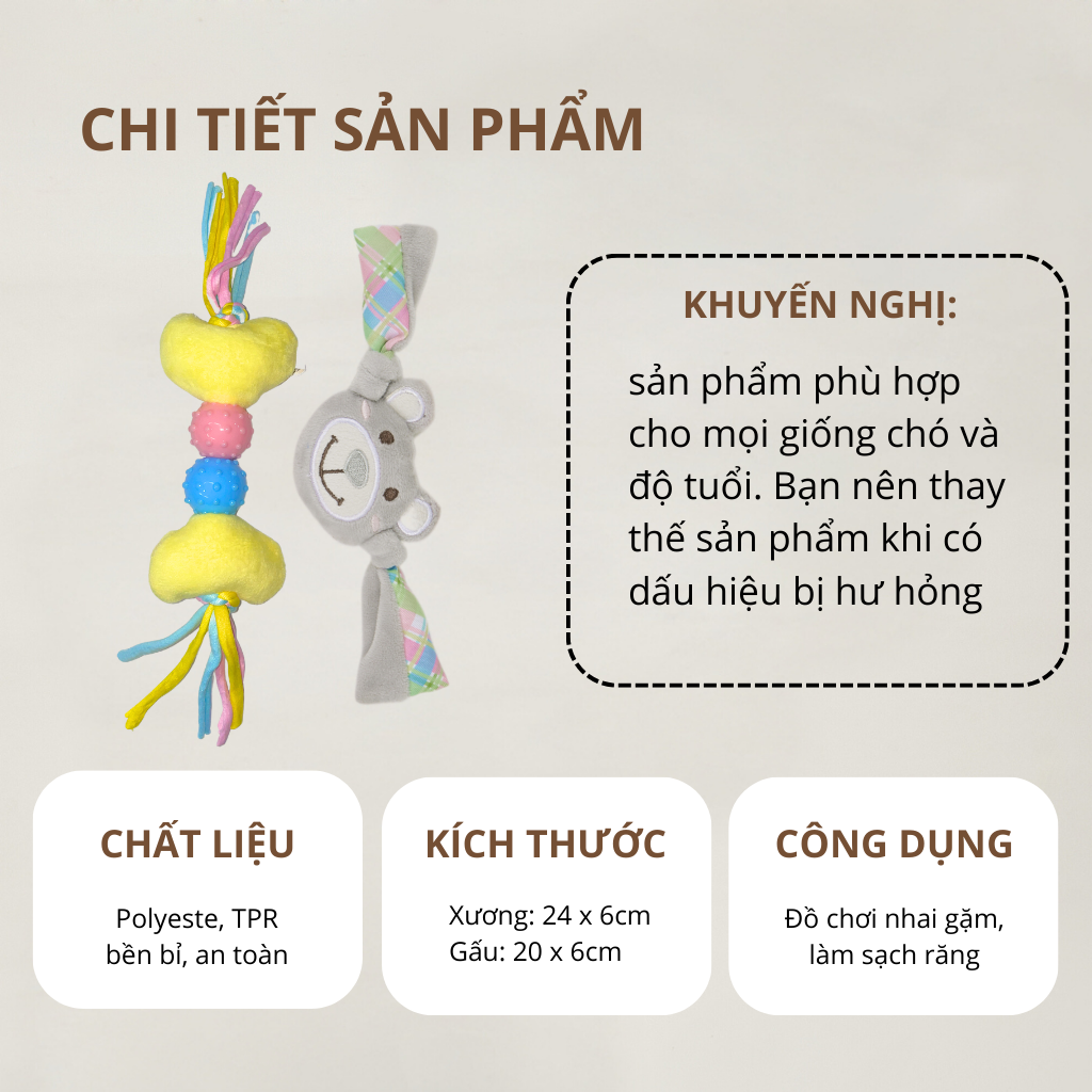 Đồ chơi nhai gặm hình xương & gấu bông FOFOS