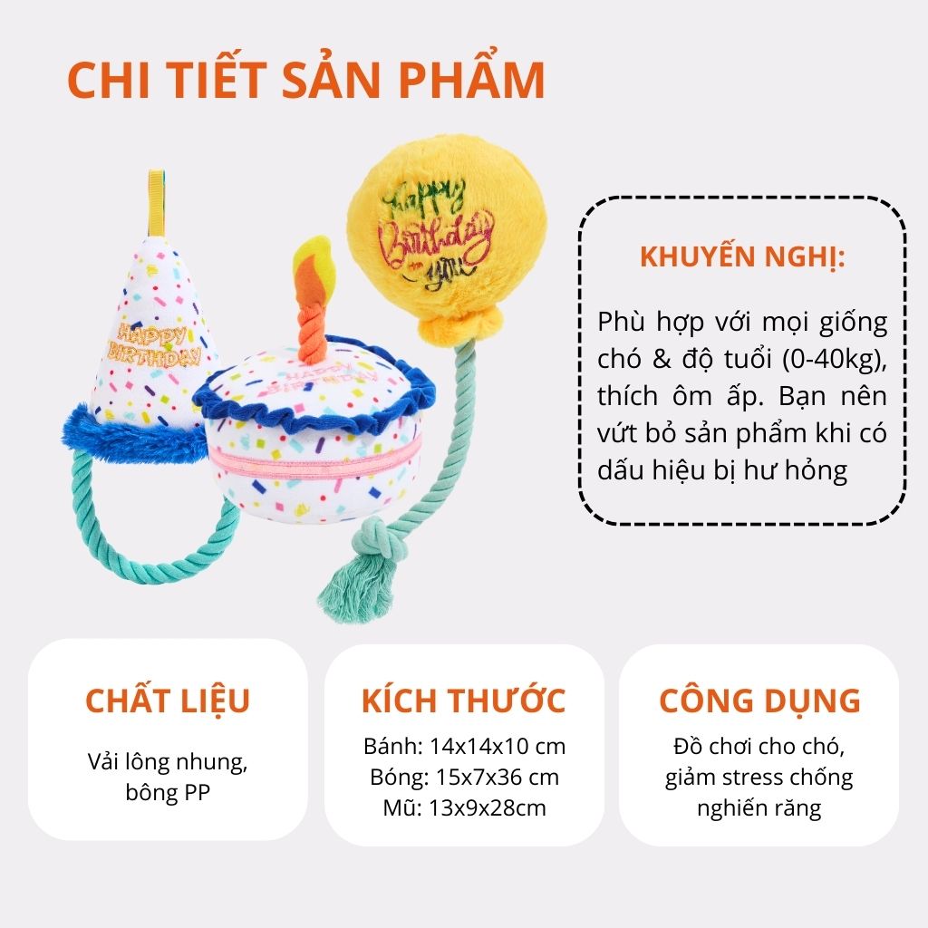 Đồ chơi thú bông sinh nhật cho chó FOFOS