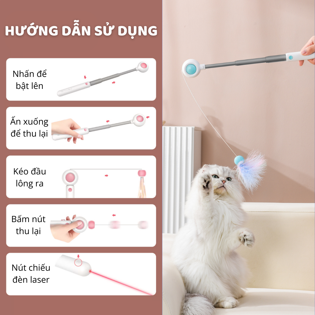 Cần câu & Đèn laser trêu ghẹo mèo
