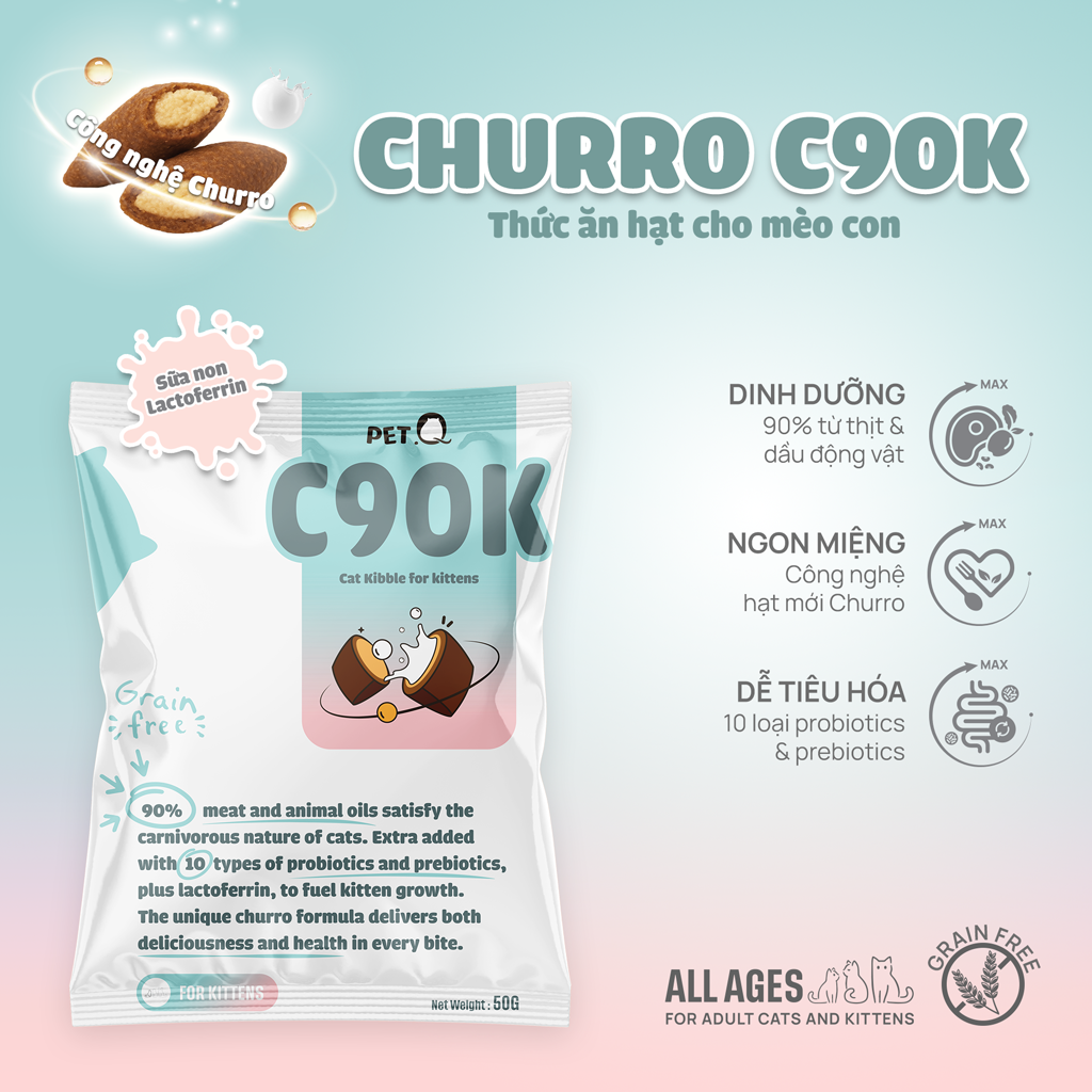 Thức ăn hạt cho mèo Churro C90K PetQ