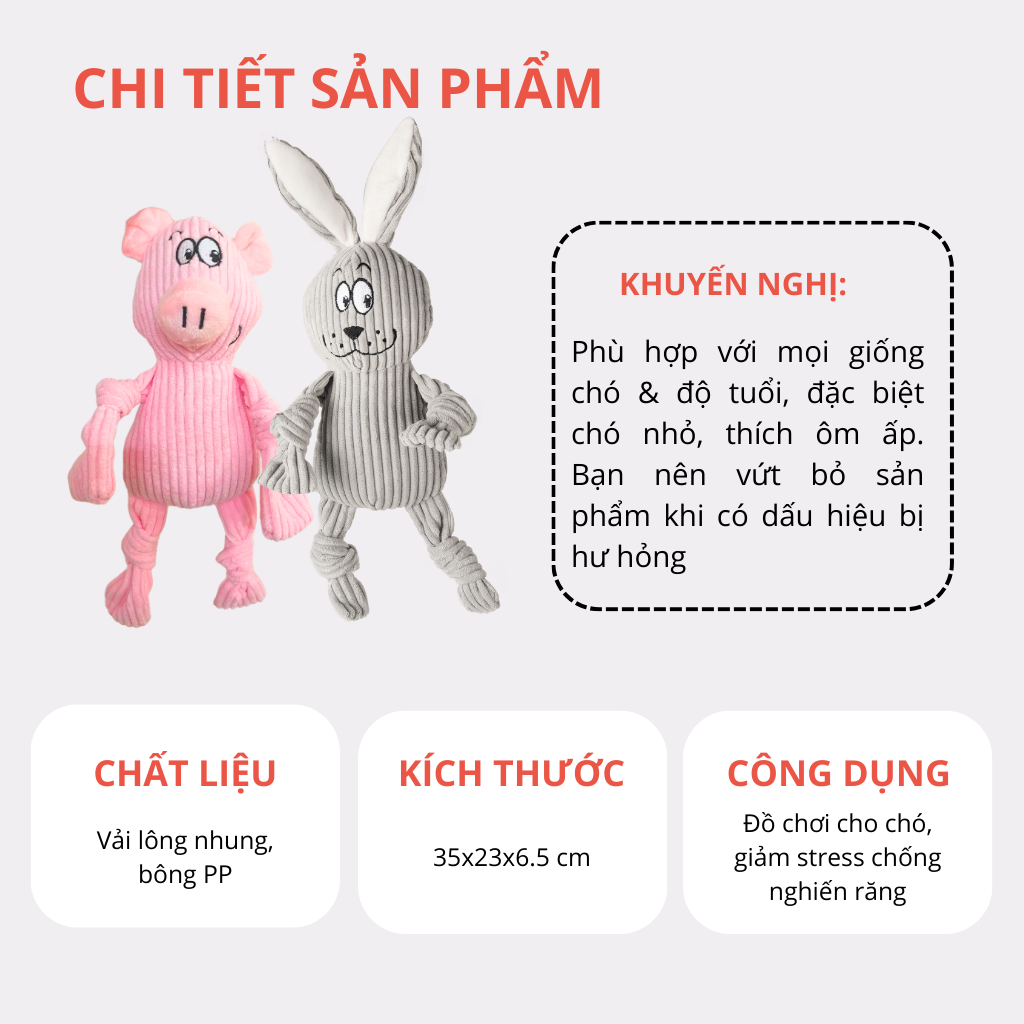 Đồ chơi thú bông hình gấu xám & heo hồng FOFOS