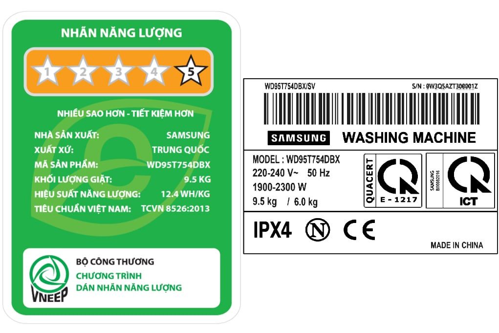 Máy giặt sấy Samsung Addwash Inverter 9.5 kg/6kg WD95T754DBX/SV