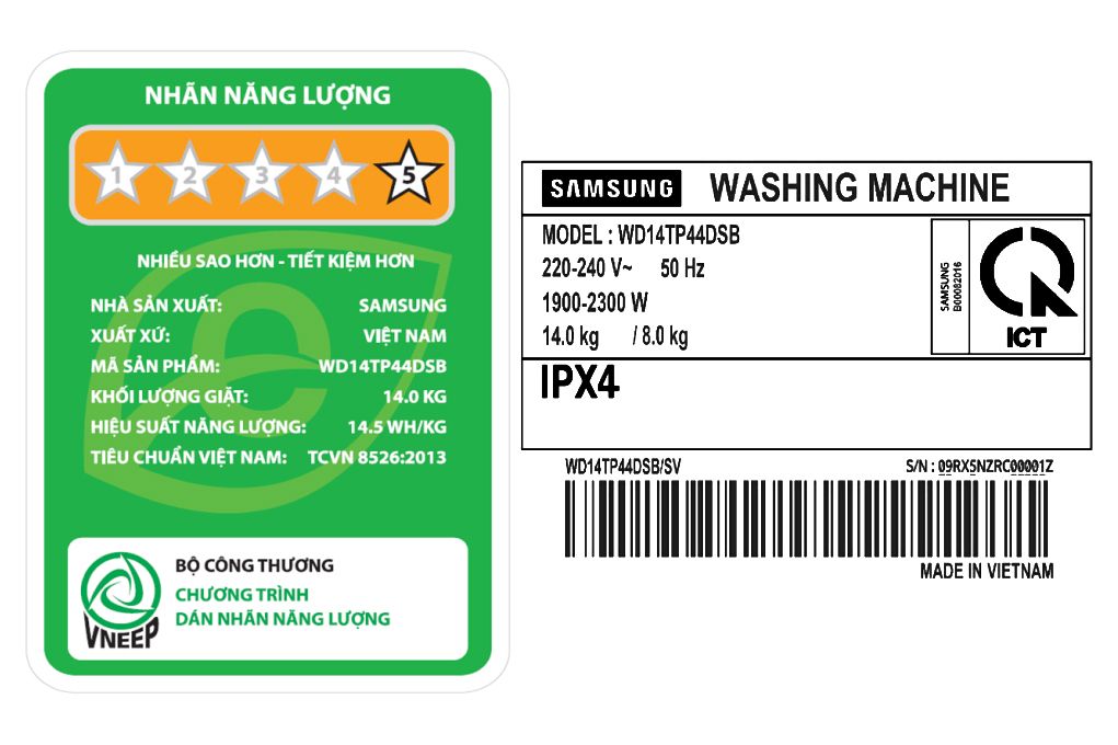 Máy giặt sấy Samsung AI Inverter 14kg WD14TP44DSB/SV