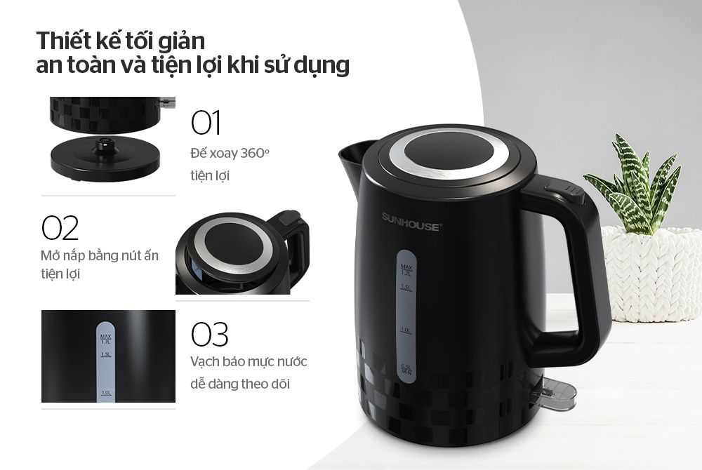 Ấm siêu tốc Sunhouse 1.7 lít SHD1306