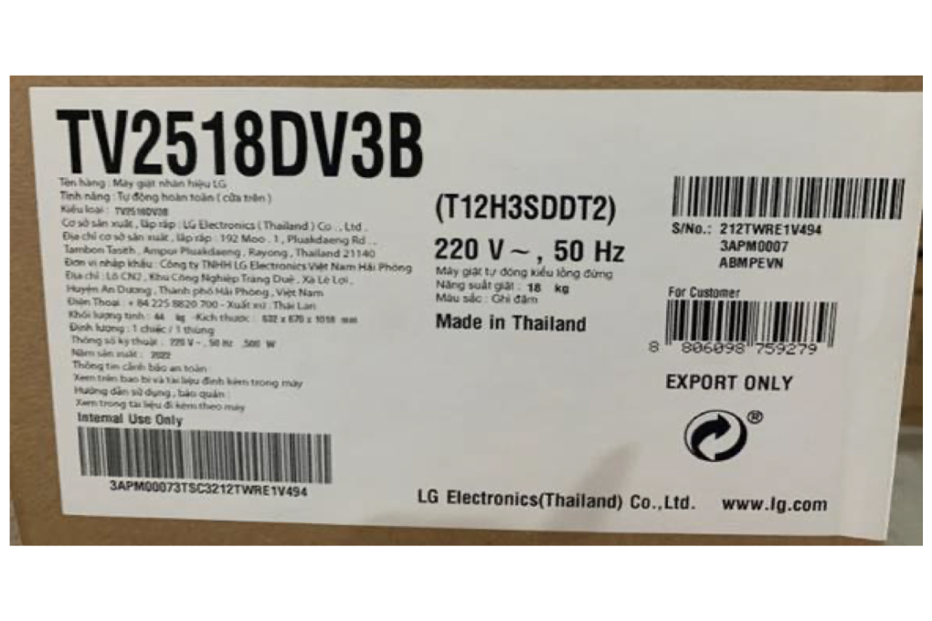 Máy giặt LG AI DD Inverter 18 kg TV2518DV3B