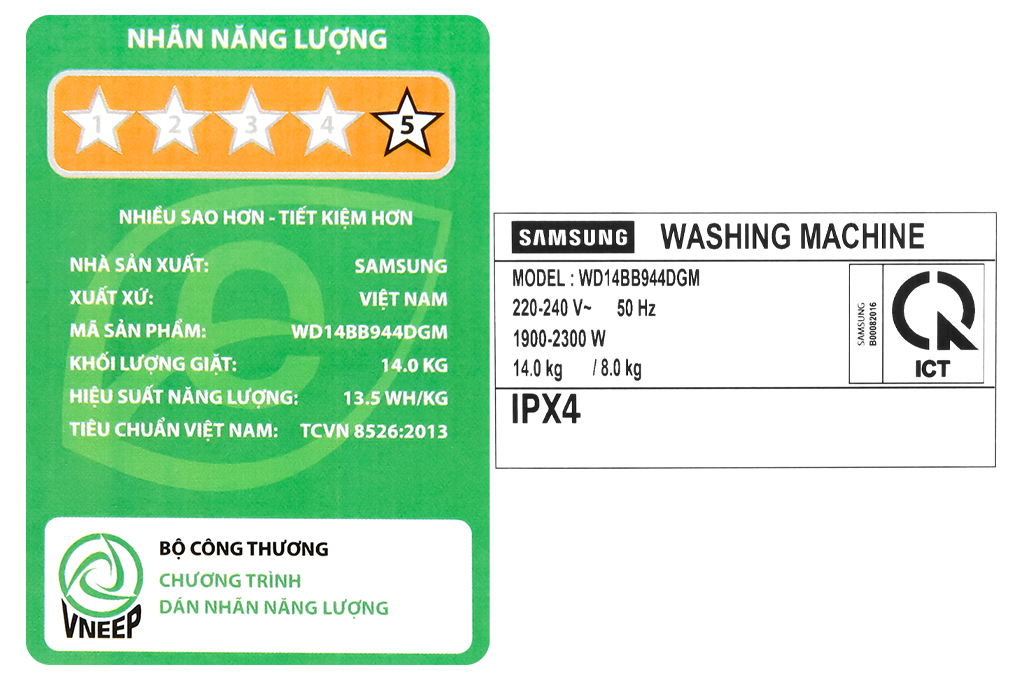 Máy giặt sấy Samsung Bespoke AI Inverter giặt 14 kg - sấy 8 kg WD14BB944DGMSV