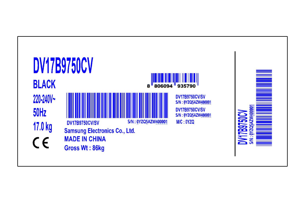 Máy sấy bơm nhiệt Samsung Bespoke AI 17 kg DV17B9750CV/SV