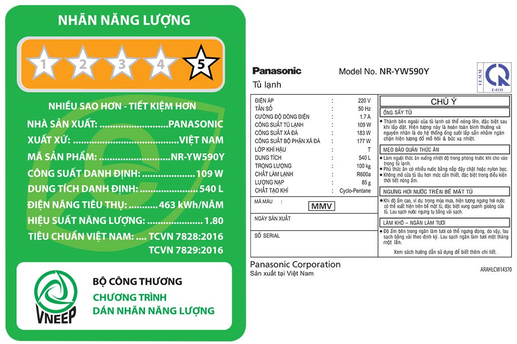 Tủ lạnh Panasonic Inverter 540 lít NR-YW590YMMV