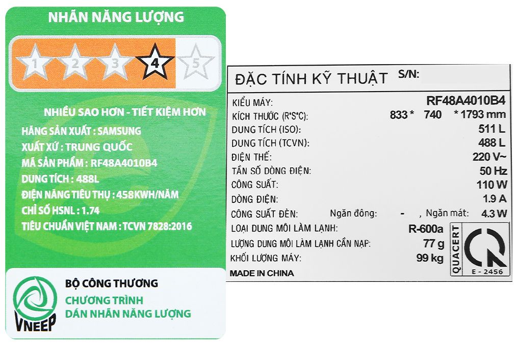 Tủ lạnh Samsung Inverter 488 lít Multi Door RF48A4010B4/SV