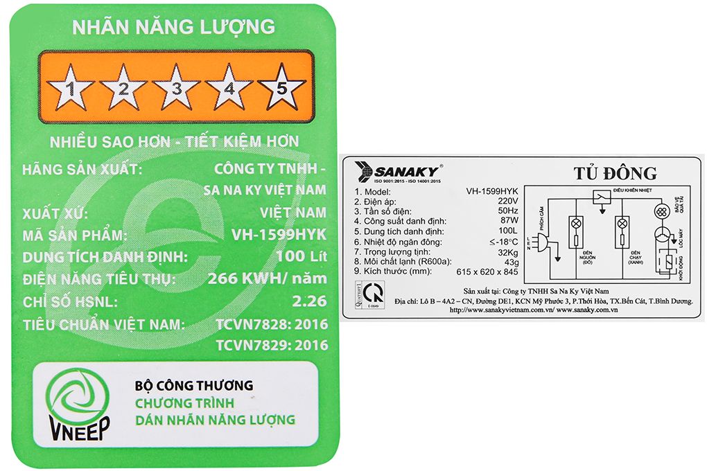 Tủ đông Sanaky 100 lít VH-1599HYK  Dàn Đồng