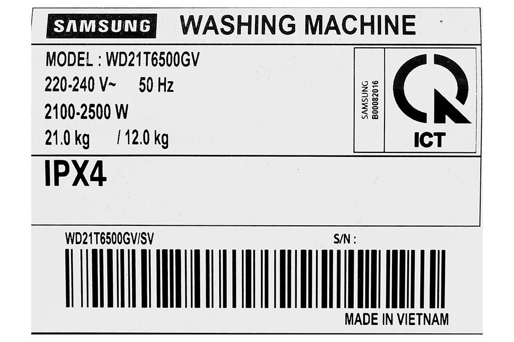 Máy giặt sấy Samsung Inverter giặt 21 kg - sấy 12 kg WD21T6500GV/SV