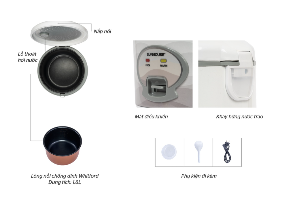 NỒI CƠM ĐIỆN SUNHOUSE 1.8L SHD8602