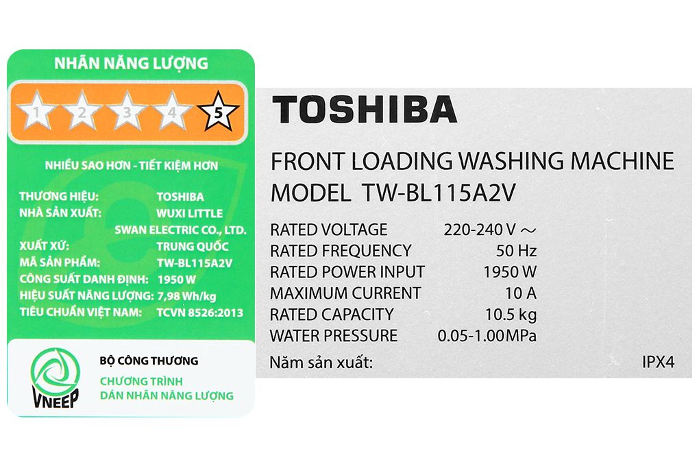 Máy giặt Toshiba inverter 10.5 kg TW-BL115A2V(SS)