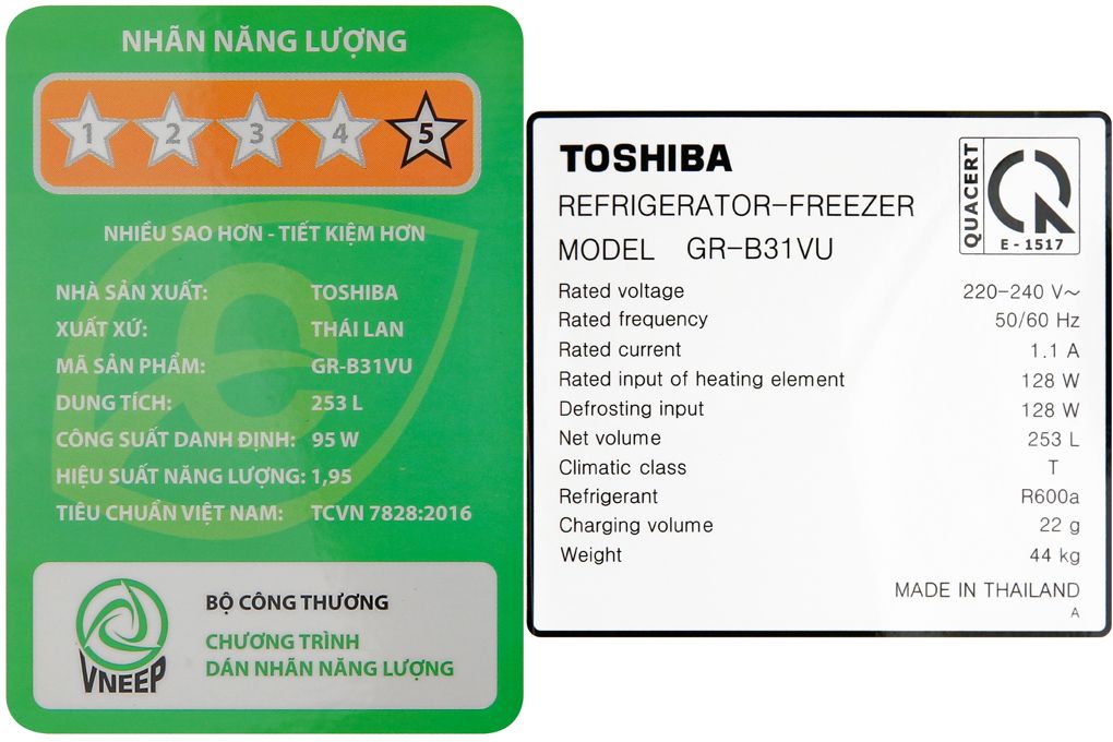 Tủ lạnh Toshiba Inverter 253 lít GR-B31VU SK
