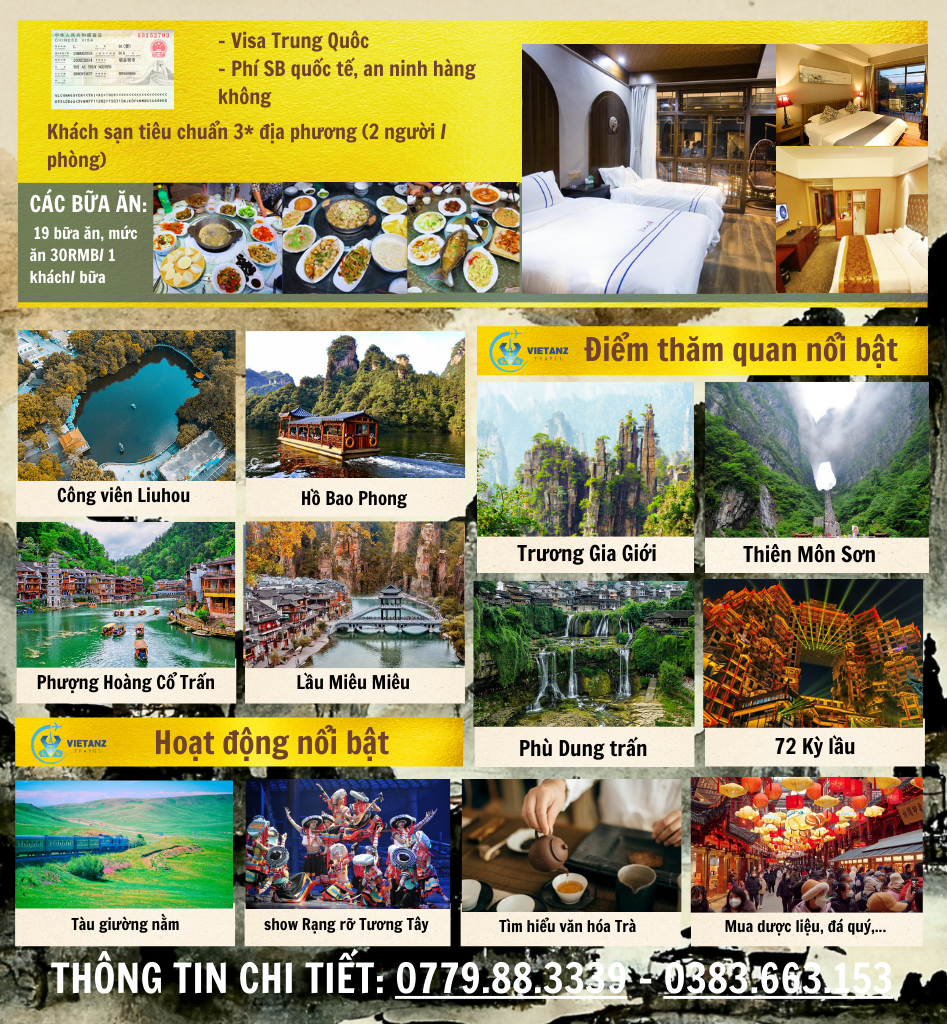 Tour Hà Nội – Nghi Xương – Đập Tam Hiệp - Trương Gia Giới  – Thất Tinh Sơn - Phượng Hoàng Cổ Trấn / 6 ngày 5 đêm