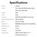  Bộ Chuyển Đổi HDMI Switcher 3 In 1 Out 8K VENTION AKR (HDMI2.1, 8K@60Hz, Dynamic HDR, eARC) 