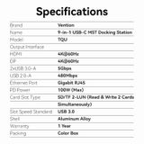  Hub Mở Rộng Kết Nối Đa Năng VENTION TQUHB (Type-C to DP/HDMI/USB3.0*2/USB2.0/RJ45/SD/TF/PD) 