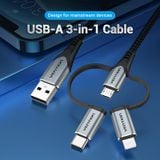  Cáp Sạc Nhanh 3-in-1 MFi USB to M+L+C VENTION CQJ (2.4A, Fast Charging) 