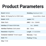  Cáp Chuyển DisplayPort to HDMI 4K Vention HAGB (4K*2K@30Hz) 