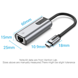  Cáp chuyển đổi USB-C to cổng mạng LAN Gigabit Ethernet VENTION CFNHB (1Gbps, Aluminum Alloy Type) 
