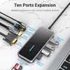  HUB Chuyển Đổi Đa Năng 10-in-1 VENTION TFG (Type C to 1*HDMI, 1*Type-C PD, 1*VGA, 1*RJ45 Gigabit Ethernet, 2*USB3.0, 2*USB2.0, SD/TF) 