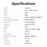  HUB Mở Rộng Đa Năng 5-in-1 VENTION TGZ (Type-C to USB 3.0*4, USB-C*1, 0.15M) 