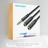  Cáp Âm Thanh AUX 4 Pole 3.5mm Male To 2*3.5mm Female VENTION BBM (Fabric Braided Cable) 