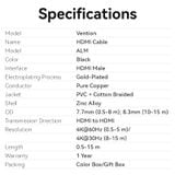  Cáp HDMI 4K VENTION ALM (4K@60Hz, 18Gbps, HDR, Support 3D) 