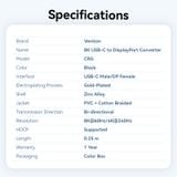  Cáp Chuyển Type-C to DP 8K Bi-Directional VENTION CRG (8K@60Hz/4K@240Hz, Thunderbolt 3/4, 32.8Gbps, 10 Bit, HDCP2.3, Dynamic HDR, Male to Female) 