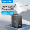  Củ sạc nhanh đa năng 4-Port Vention GaN Charging Kit 140W - FEIBO (TypeCx3 + USB A, PD3.1EU/US/UK-Plug) 