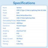  Cáp Sạc Nhanh C to Lightning VENTION LAK 27W (480Mbps, 3A) 