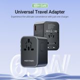  Củ sạc du lịch đa năng 3-Port Vention GaN Universal Travel Adapter 65W (Type Cx3 + A) 