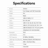  Tẩu Sạc Ô Tô 3 Cổng VENTION FFL 30W (Bluetooth v5.0, C+2A, 30W/18W/5W, with FM Transmitter) 