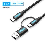  Cáp Sạc Đa Năng 2 to 1 VENTION CQL (USB + Type C to Type C 20V/3A, 480Mbps, QC4.0, 3.0) 