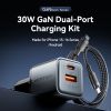  Vention 2-Port USB (C + A) GaN Charger (30W/18W) Gray with USB-C to USB-C Cable (1M) Black EU-Plug 