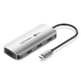  HUb chuyển đa năng Vention 5in1 Vention Docking Station (USB-C to HDMI/USB 3.0 x3/PD, 4K@60Hz, 100W PD Quick charge ) 