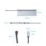  Multi-function USB-C to HDMI/VGA/USB-C Gen 1/USB 3.0x2/USB 2.0/RJ45/SD/TF/TRRS 3.5mm/PD Docking Station 0.25m Gray Metal Type 
