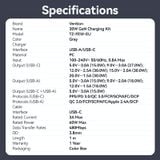  Vention 2-Port USB (C + A) GaN Charger (30W/18W) Gray with USB-C to USB-C Cable (1M) Black EU-Plug 