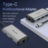  Type-C to HDMI/USB3.0*3/RJ45/PD Converter 0.15M Gray Metal Type 