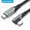  USB 2.0 C Male Right Angle to C Male 5A Cable 0.5/1/1.5/2M Gray Aluminum Alloy Type 