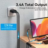  3-port USB(A+A+A) Wall Charger(12W/12W/12W) EU 