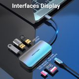  HUB chuyển đa năng tích hợp đầu đọc thẻ nhớ Vention 6in1 Docking Station - TNH (USB-C to USB3.0x3/SD/TF/PD) 