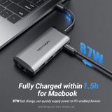  HUB chuyển đa năng Vention 6in1 Multifunction HUB - TGD (Type-C to USB 3.0*3/Gigabit Ethernet/PD) 