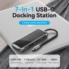  HUB mở rộng đa năng 7in1 Vention USB-C to HDMI/VGA/USB 3.0x3/RJ45/PD Docking Station - TFK (PD100W, HMDI 4K@30Hz +VGA 1080P@60Hz, 1000Mbps LAN) 