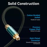  Cáp Quang Âm thanh chất lượng cao Vention Cotton Braided Optical Fiber Audio Cable - BKB (đầu mạ vàng, chống nhiểu/méo, no Latency) 