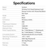  Combo chuột kèm bàn phím không dây Vention Wireless Full-Sized Keyboard and Mouse Combo - KTDB0-EN (with Mouse Pad Black Slim Type - US English Layout) 