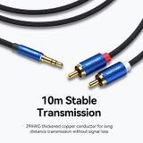  Cotton Braided 3.5mm Male to 2RCA Male Audio Cable Blue Aluminum Alloy Type 