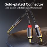  Cotton Braided 3.5mm Male to 2RCA Male Audio Cable Blue Aluminum Alloy Type 