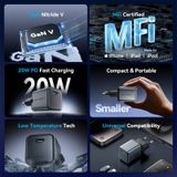  Vention 1-Port USB-C GaN Charger (20W) Gray with USB-C to Lightning Cable (1M) Black EU-Plug 
